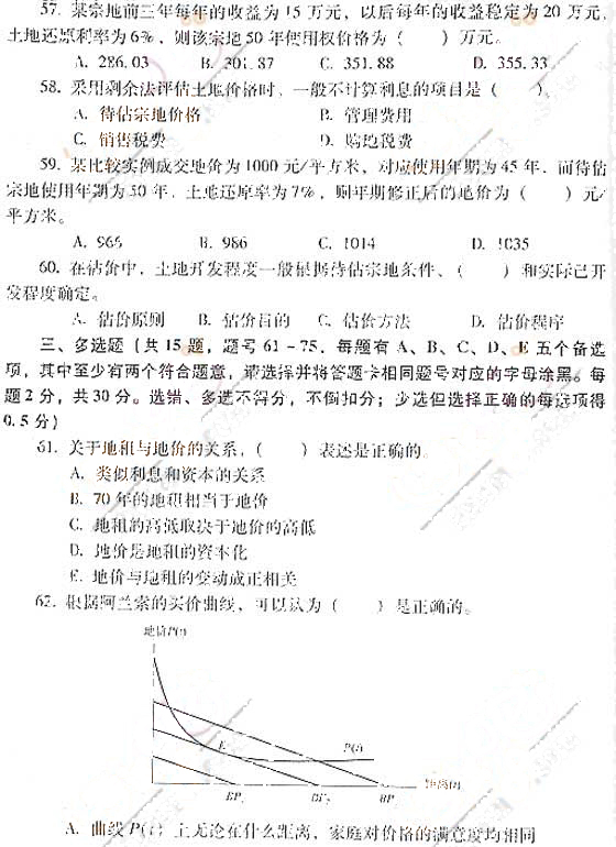 2007年土地估价师《理论与方法》真题及参考答案