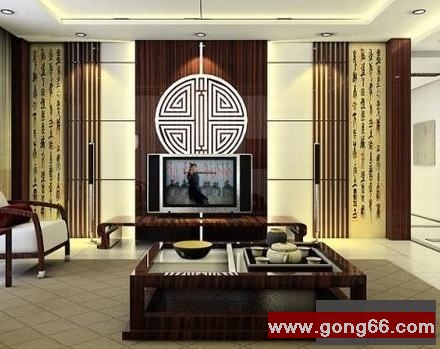 中式客厅电视背景墙效果图