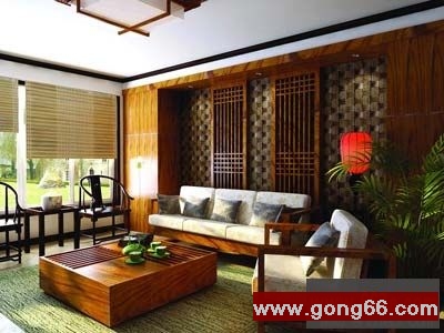 客厅 中式传统太师椅与现代家私的完美结合,撞击出和谐的空间感受,由于空间结构上的不合理,为了达到传统的对称统一,运用真假壁柜协调而完成。主题墙运用瓦当有顺序的排列组合达到了与砖雕的完美结合。